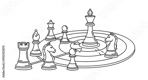 Chess pieces arranged on a circular board illustrating strategy and competition in a game