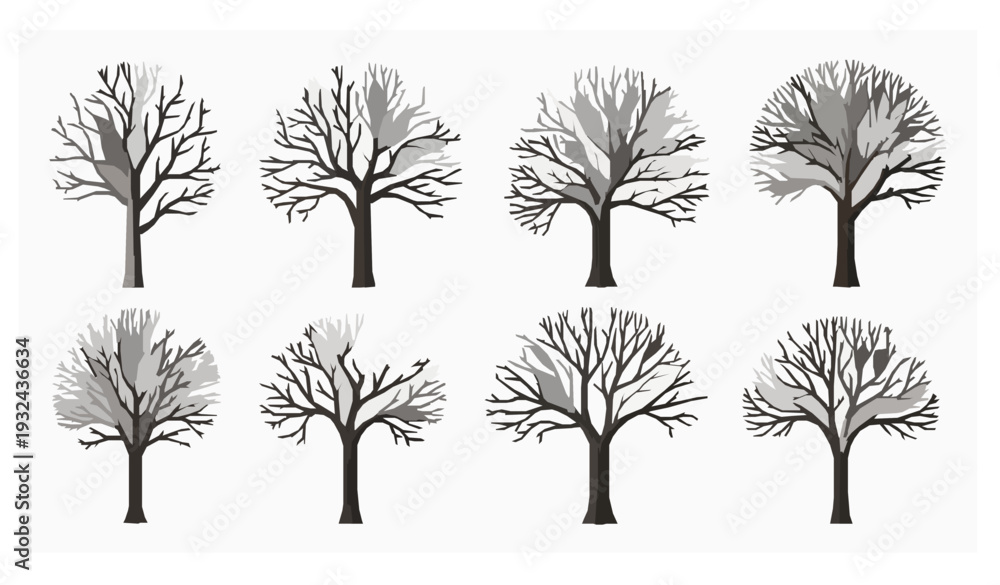 Obraz premium Bare Tree Collection Vector Illustration in Winter Style
