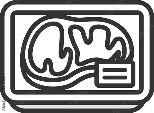 スーパーのパックに入った、ステーキ肉のアイコン（線画）のイラスト