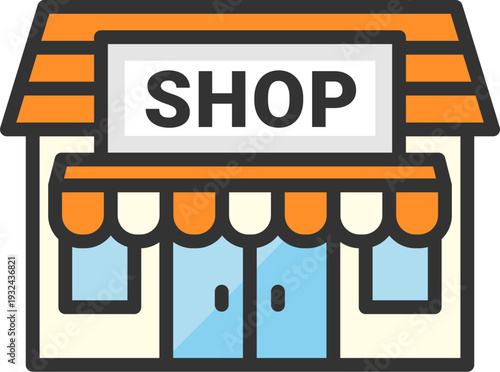 ショップのアイコン（線画カラー）のイラスト