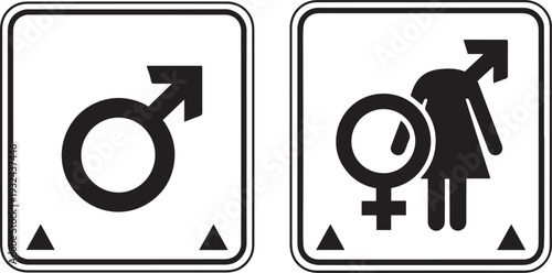 Gender symbols in square frames with bottom arrows