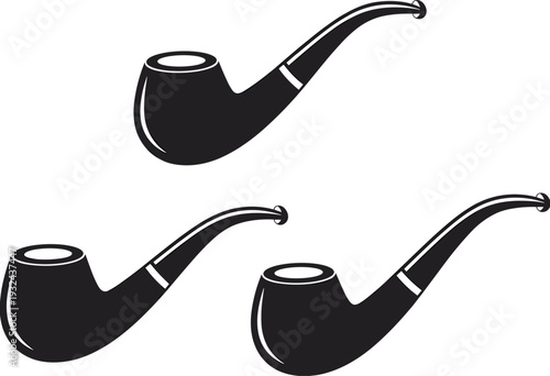 Smoking Pipe Silhouette Vector Illustration, Classic Tobacco Pipe Icon Set for Vintage Logo Design Barbershop Branding and Retro Style