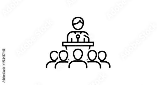 Leader presenting to a gathered audience from a podium in a professional setting