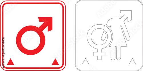 Red male gender symbol with outline combined gender symbol