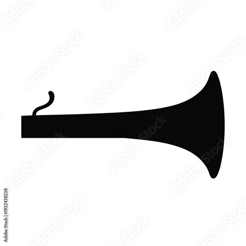 Simple black silhouette of a vintage air horn or trumpet on white