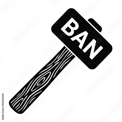 Tableau sur toile Black and white graphic of a gavel with the word ban displayed