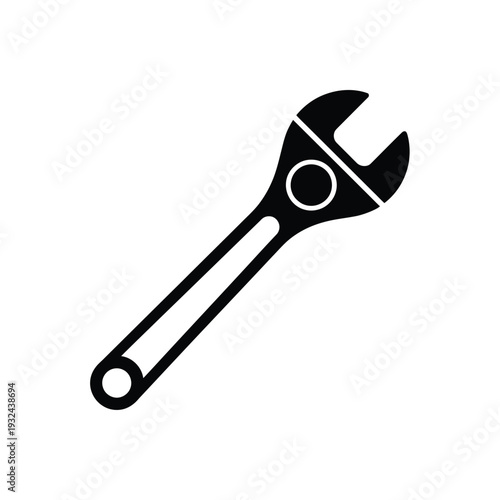 Simple black and white illustration of a wrench on a white background