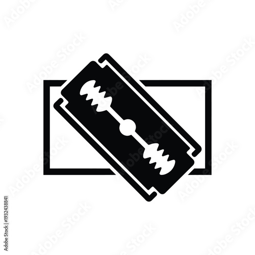 Black and white illustration of a double edged razor blade on white