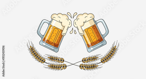 Beer Mugs Cheers Illustration – Oktoberfest Celebration Vector Design