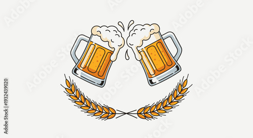 Beer Mugs Cheers Illustration – Oktoberfest Celebration Vector Design