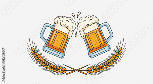 Beer Mugs Cheers Illustration – Oktoberfest Celebration Vector Design