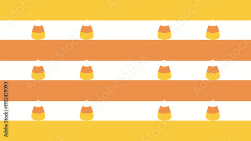 A colorful illustration of candy corn arranged in a striped pattern on a white and yellow background