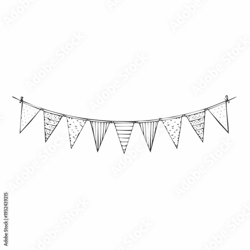 Hand drawn bunting flags hanging on a string.