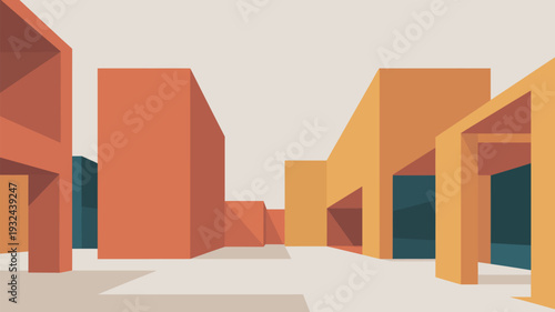 A vibrant and modern cityscape with colorful buildings and urban architecture