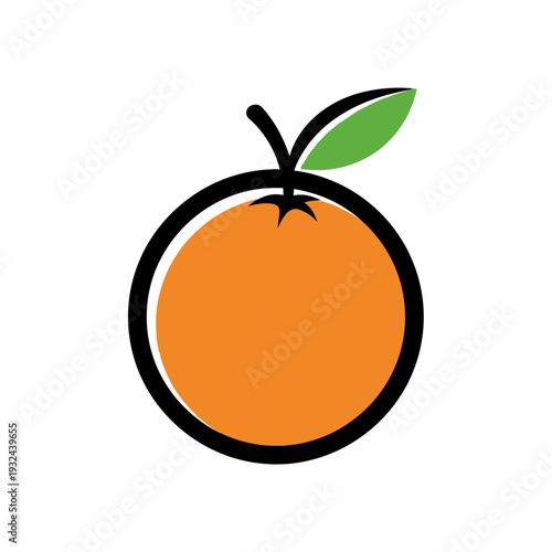 Simple round orange fruit icon with a single leaf and stem