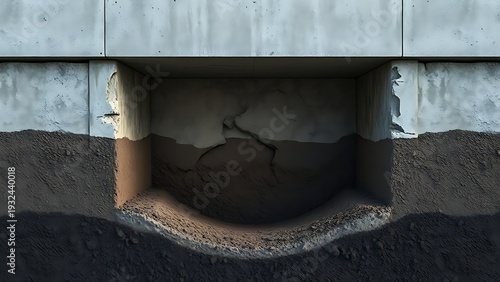 subsurface. Cross-section of soil under a foundation showing a washed-out cavity. ESG reports, sustainability campaigns, designed for environmental awareness campaigns, promotes sustainability.

