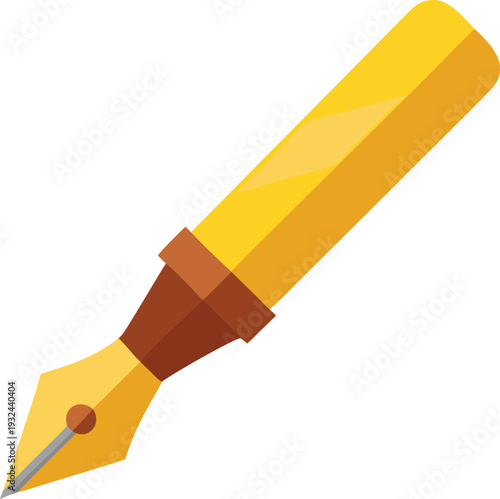 Golden Fountain Pen Nib Detail Writing Tool Isolated on White Background