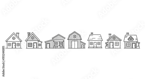 Houses Architectural Line Drawing Illustration.