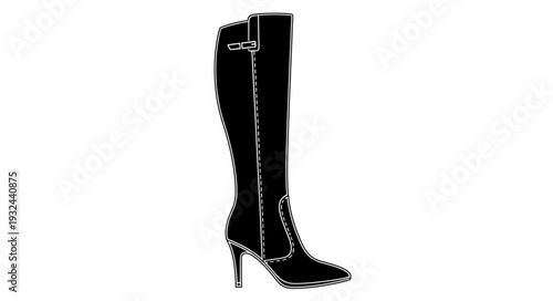 Black High Heel Knee High Boots.