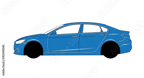 Blue Sedan Car Illustration Side View.
