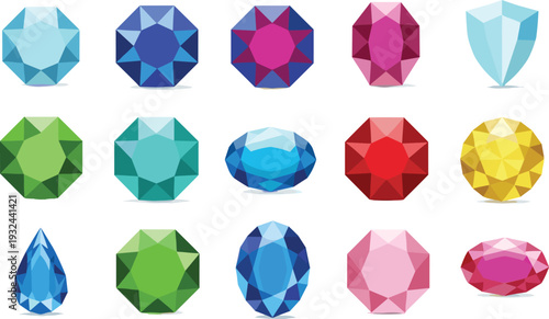 Colorful Gemstone Set Featuring Diamonds, Rubies, Emeralds, and Sapphires for Jewelry, Design, and Luxury