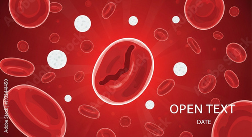 Red blood cells with one highlighted and magnified showing internal details in a medical illustration