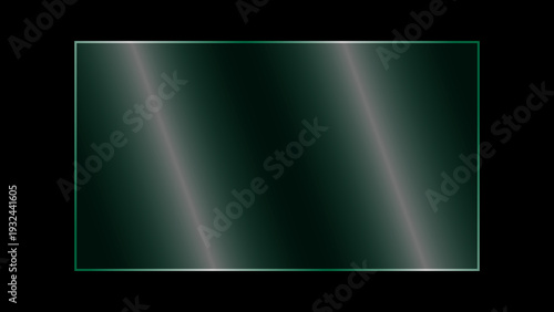 Realistic transparent crystal glass plate with light glare and reflection, Clear rectangular soft green shiny glass screen panel showcase on a black background. Vector glass window for mockup designs.