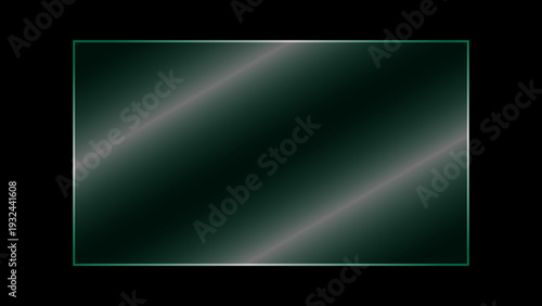 Realistic transparent crystal glass plate with light glare and reflection, Clear rectangular soft green shiny glass screen panel showcase on a black background. Vector glass window for mockup designs.