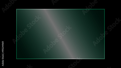Realistic transparent crystal glass plate with light glare and reflection, Clear rectangular soft green shiny glass screen panel showcase on a black background. Vector glass window for mockup designs.