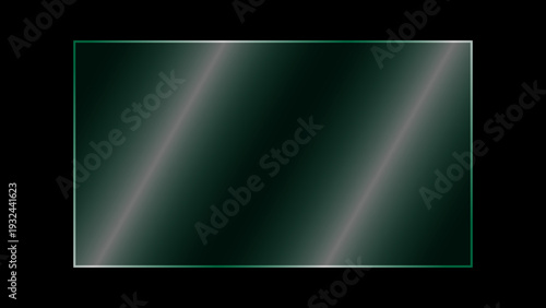 Realistic transparent crystal glass plate with light glare and reflection, Clear rectangular soft green shiny glass screen panel showcase on a black background. Vector glass window for mockup designs.