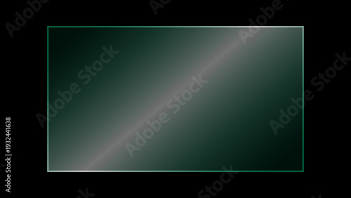 Realistic transparent crystal glass plate with light glare and reflection, Clear rectangular soft green shiny glass screen panel showcase on a black background. Vector glass window for mockup designs.