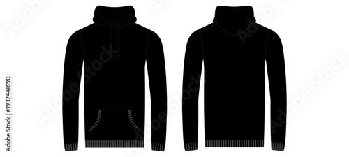 Black Hoodie Front and Back View Vector Template