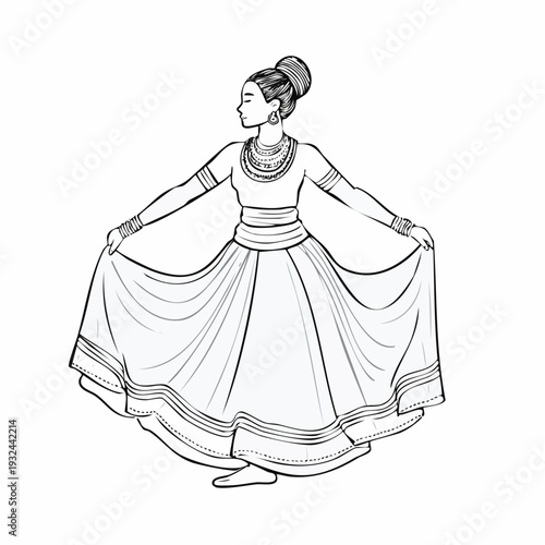 Traditional Indian dancer in elegant attire performing classical dance.