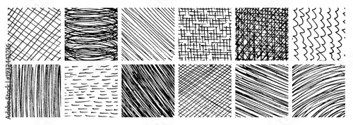 Set of monochrome hand-drawn crosshatch textures