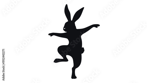 A striking silhouette of a rabbit appears to be leaping or dancing dynamically
