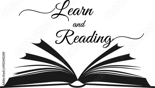 Open Book Icon with "Learn and Reading" Text for Education, Literature, and Learning Materials Design