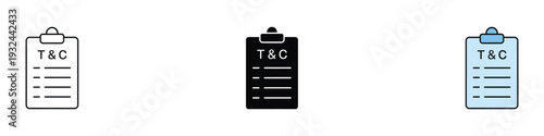 Terms and Conditions icon set. Legal document, service agreement, and policy rules symbol. Vector Illustration.
