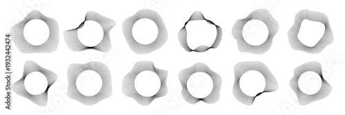 Set of round curved sound waves with dynamic wavy stripes
