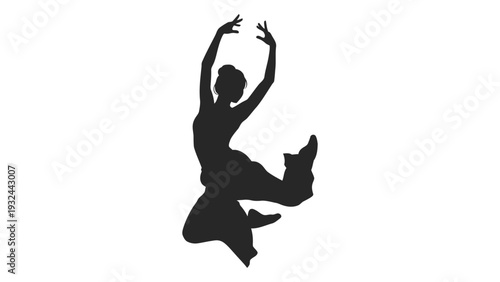 A silhouette of a person joyfully jumping and reaching upwards with arms raised