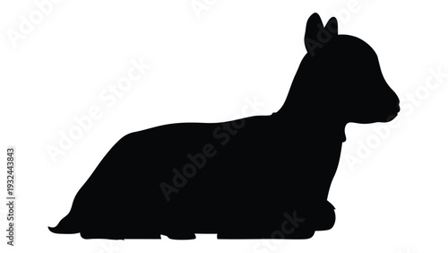 A black silhouette of a corgi dog sitting in a relaxed pose