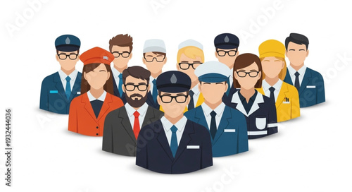 Diverse group of professionals standing together, representing teamwork and unity in the workplace.