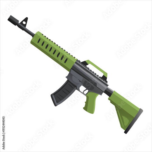Green assault rifle isolated on white background modern automatic weapon military style