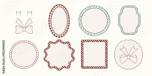 Collection of decorative frames and floral motifs in muted colors