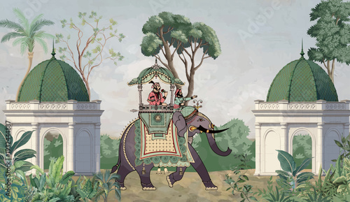 Traditional Mughal Garden Illustration, Indian Wedding, Dome, Wedding, Wedding Invitation.