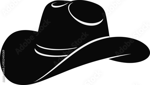 Cowboy hat silhouette illustration, western culture vector, rural Americana design, country lifestyle graphic, traditional ranch heritage art, rustic fashion concept