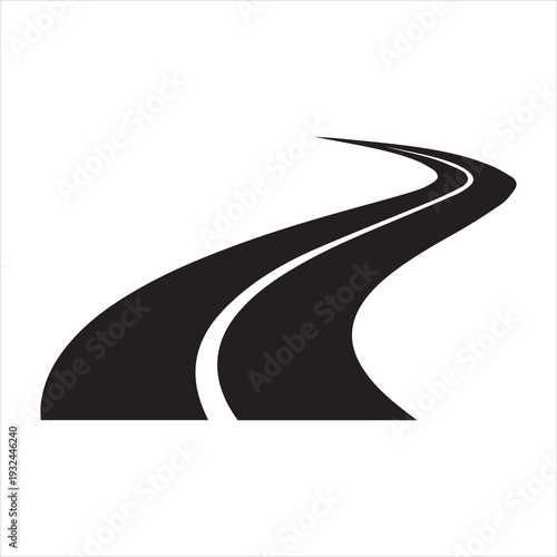 Curved asphalt road icon silhouette on white background