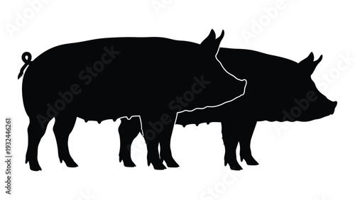 A black silhouette of a sow and piglet standing side by side
