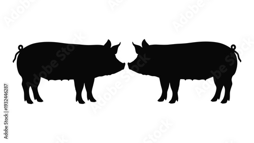 Two black silhouette pigs facing each other snouts almost touching