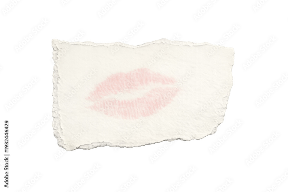 Fototapeta premium Pink lipstick kiss mark on torn paper note