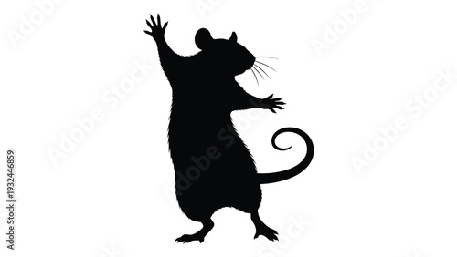 Silhouette of a mouse with arms raised appearing to dance or celebrate